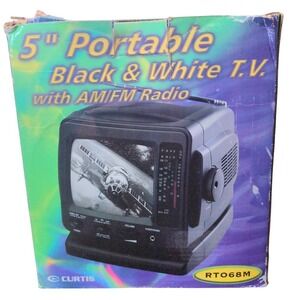 Vintage 2002 Curtis RTO68M 5 Inch Portable Black and White TV AM FM Radio Works